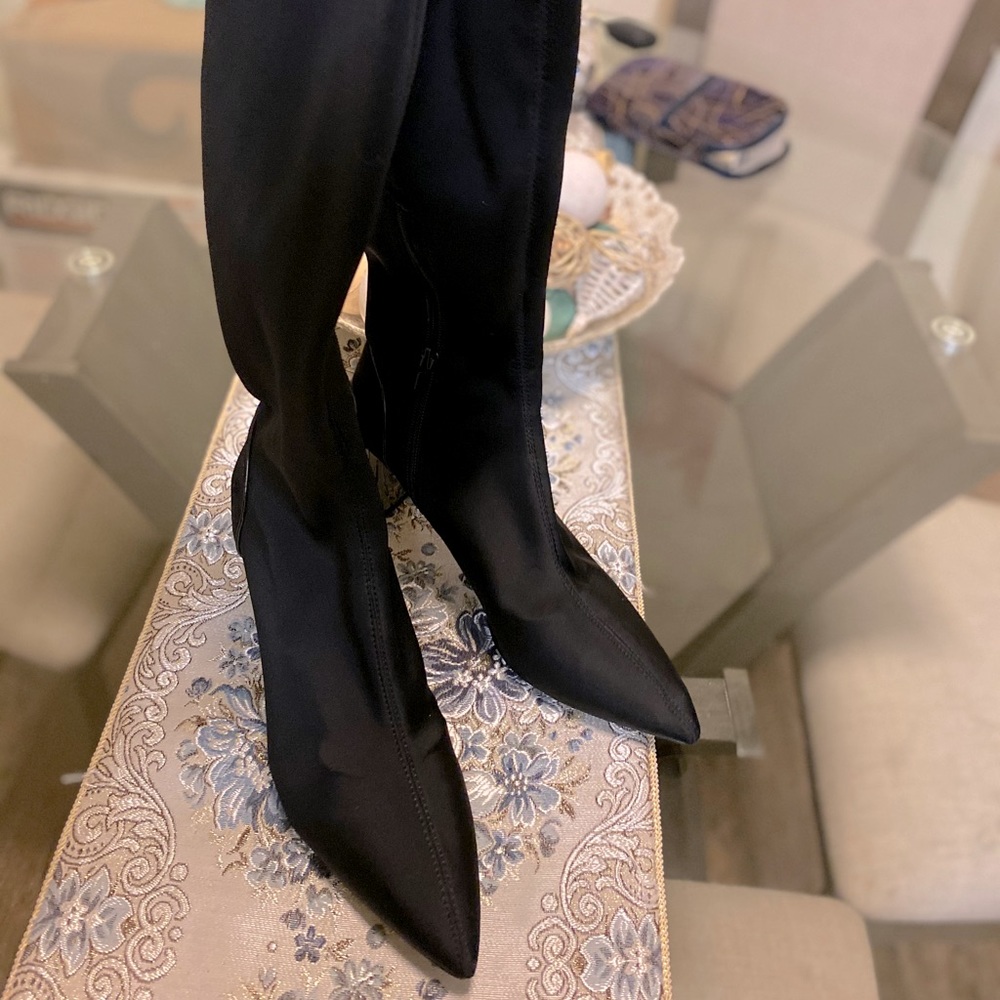 Zara woman black and silver heel over knee boots